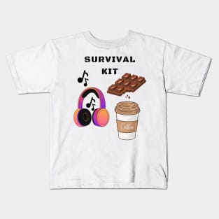 Survival Kit: music, chocolate, coffee Kids T-Shirt